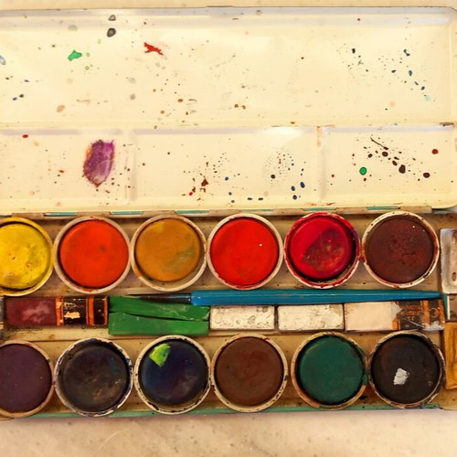 Staedtler watercolor paints used in vintage metal box