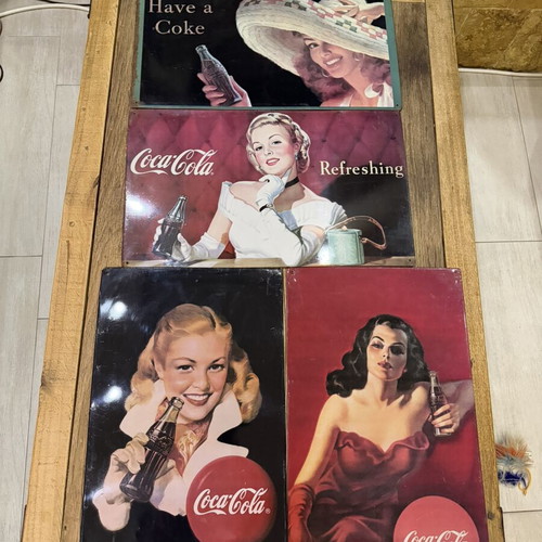 Coca Cola old metal signs used, set of 4, 30x50 cm