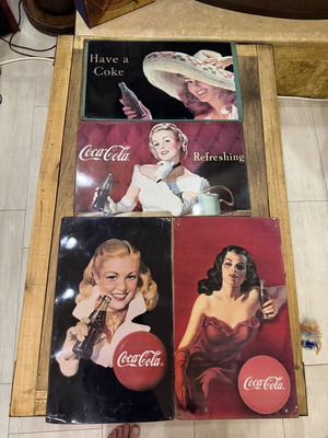 Coca Cola old metal signs used, set of 4, 30x50 cm