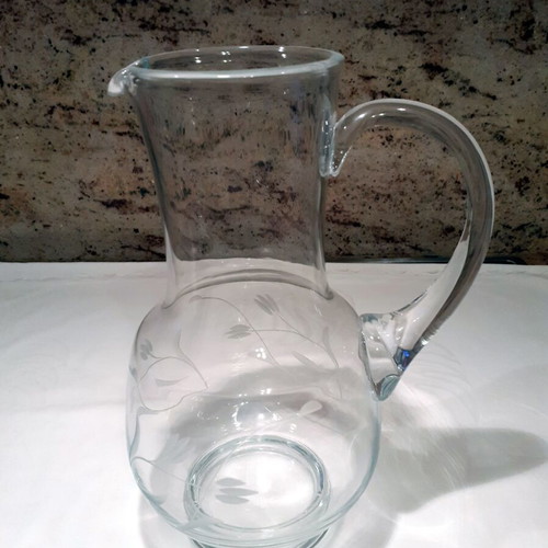 Crystal water jug from 1960 like new with carved decoration