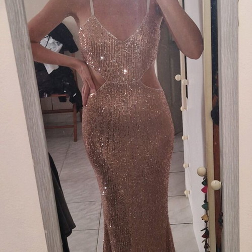 Cut Out Gold Maxi Dress Like New, Size Small