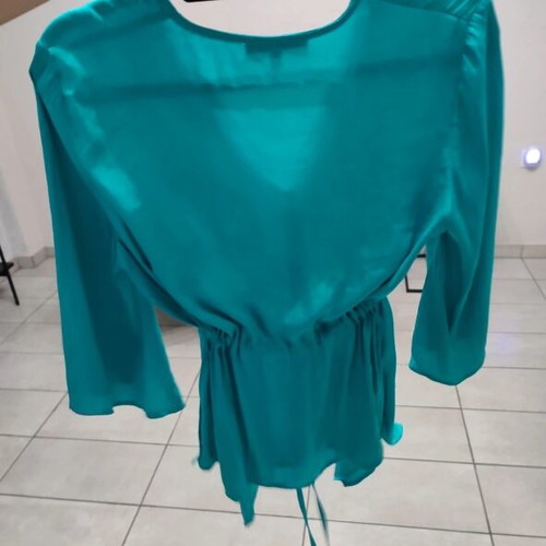 Maki Philosophy turquoise satin top kimono size S, new