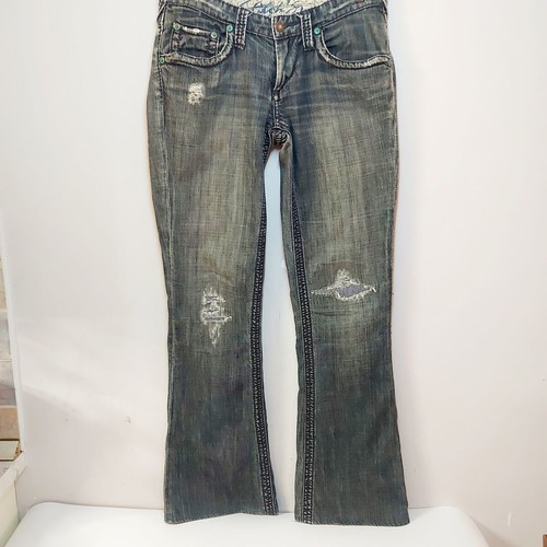 Y2K Stitch’s Distressed Flare Jeans Grey Black size 28 like new