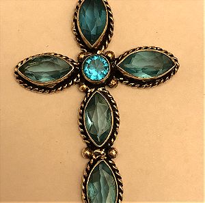 σταυρος από ασημι 925 με γαλάζια πετράδια