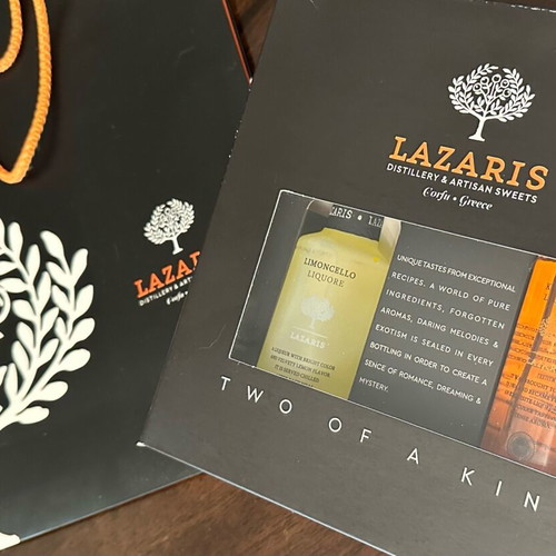 Lazaris gift set with 2 liqueurs in glass bottles new