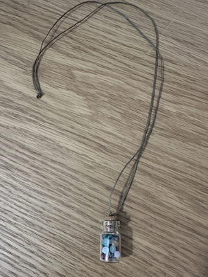 Necklace with glass pendant and colorful stones on brown wax cord new