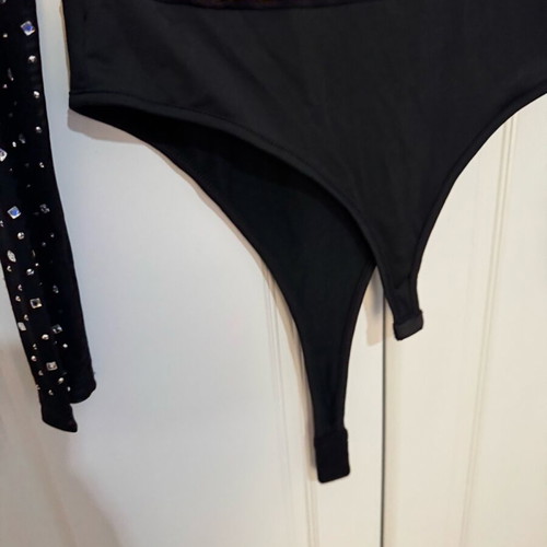 Transparent bodysuit like new with silver studs black