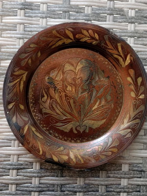 Bronze decorative tray used, early 20th century with hammered decorations