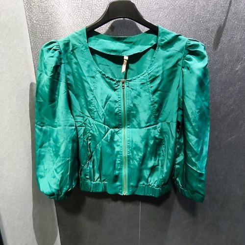 Vintage bomber jacket used, emerald green with puffed sleeves