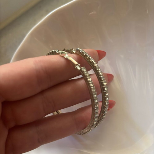 Hoop earrings used, silver with rhinestones