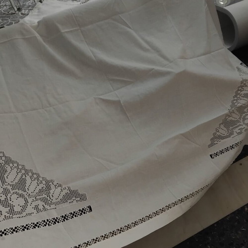 Linen curtain with azur machine lace, like new
