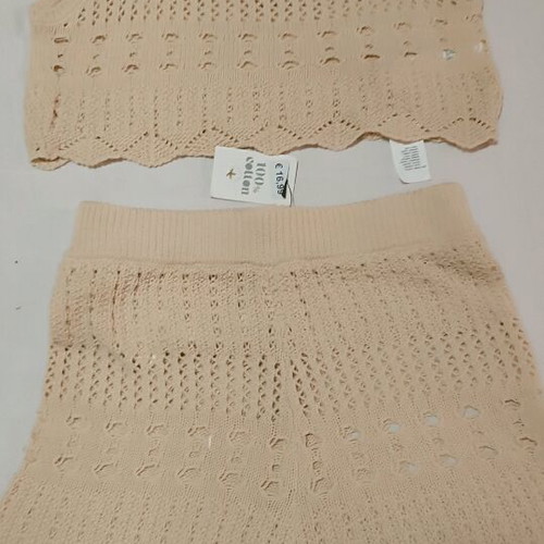 Crochet crop top and shorts set 100% cotton, new, beige, Tezenis