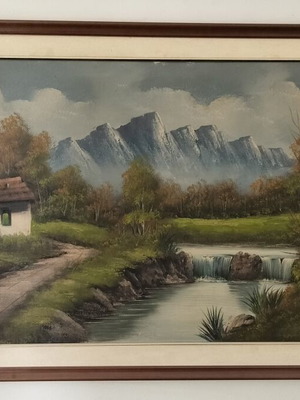 Painting landscape with house and river