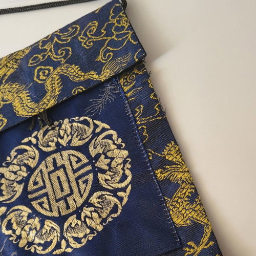 Vintage satin royal pouch like new, blue and gold oriental style