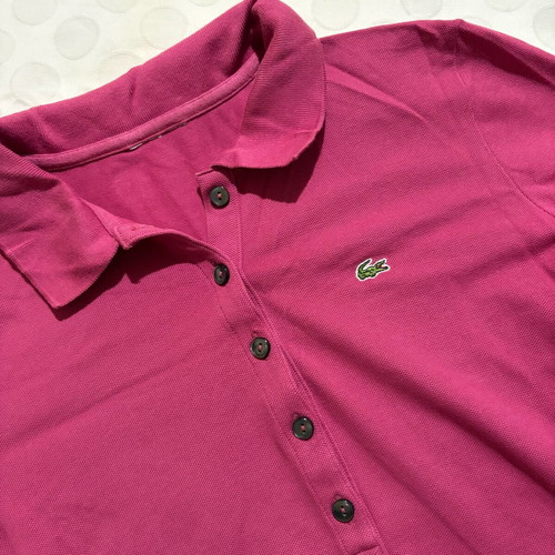 Lacoste polo shirt used, pink, long sleeve, size S