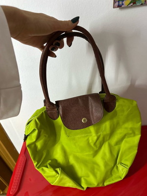 Fabric shoulder bag used green with leather flap