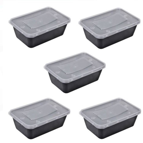 Food Storage Containers 750ml Set of 5, Black with Transparent Lid, New