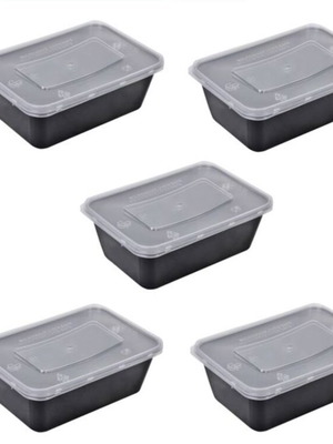 Food Storage Containers 750ml Set of 5, Black with Transparent Lid, New