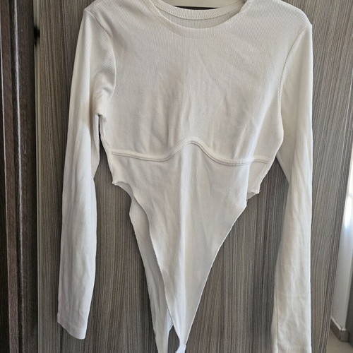 Cut Out Bodysuit like new, elastic cotton rib, white, one size
