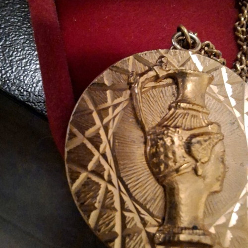 Greek Ancient Sculpture Pendant Necklace used, gold-plated