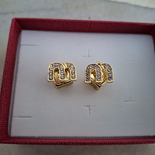 Gold Color Earrings with Letter M and Strass, Vintage Design, New