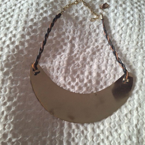 Necklace with Olive Leaf and Leather Cord new, brown and gold