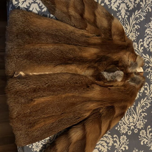 Custom fox fur jacket and custom colorful patchwork fur