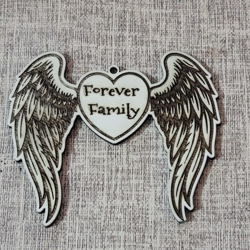 Wooden Christmas ornament Forever Family with angel wings new