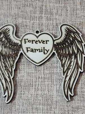 Wooden Christmas ornament Forever Family with angel wings new
