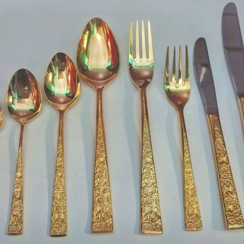 Cosmos Golden Fresco Cutlery Set 100 Pieces Gold Plated New