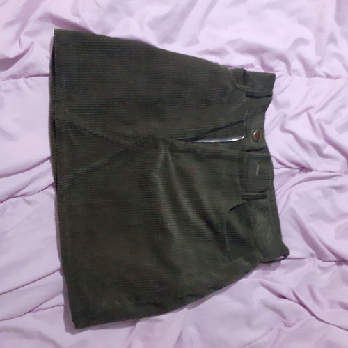 Mini corduroy skirt new in khaki with zipper and button, size S