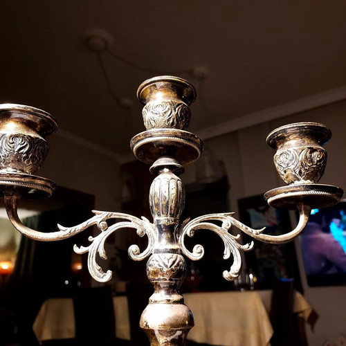 Three-Arm Candlestick 925 Sterling Silver Used, Baroque Style