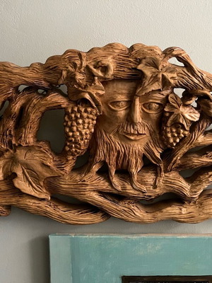 Dionysus woodcarving new, linden, replica from Tinos fountain