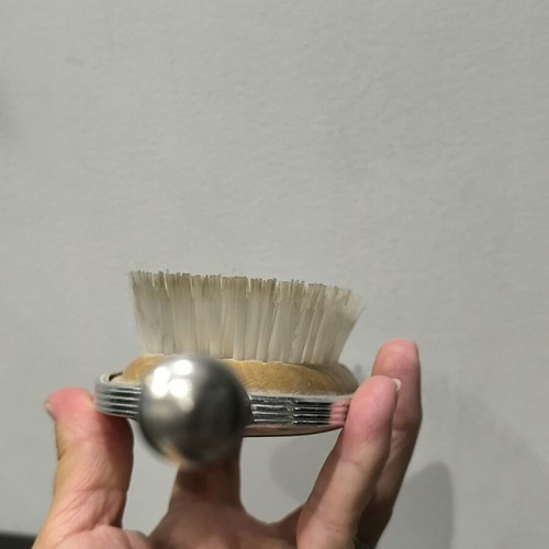 Vintage English Style Hairbrush with Wooden Base and Silver Handle like new