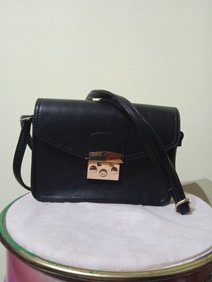 Puccini leather women's crossbody bag new, black with gold details