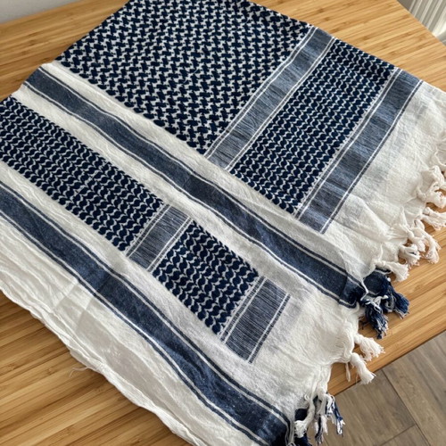 Cotton Shemagh scarf new, white-blue