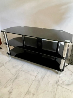 Έπιπλο τηλεόρασης Like New, μαύρο γυαλί, μεταλλικό πλαίσιο