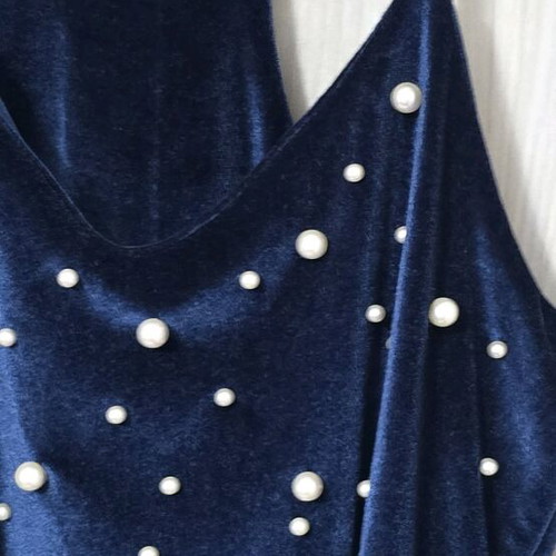 Velvet blouse with pearls new, blue