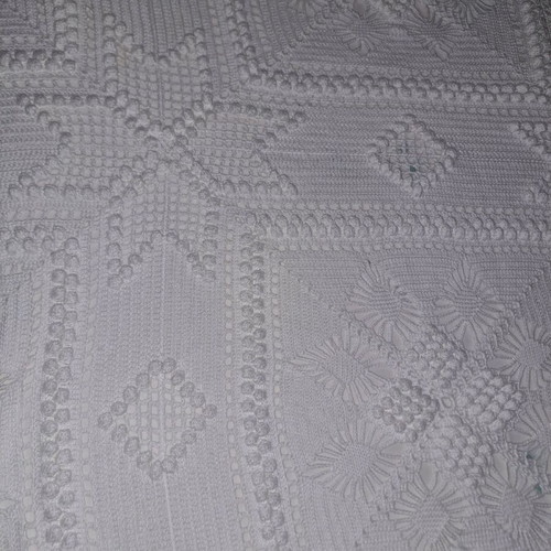 Handmade double bed blanket with two pillowcases, white crochet