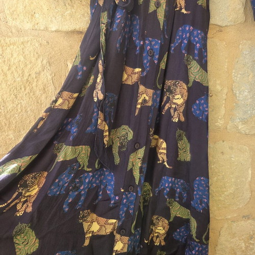 Geisha Tiger Print Midi Belted Shirt Dress like new, colorful