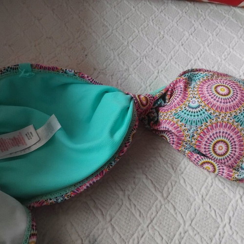 Primark strapless bikini used, pink multicolor, sizes L and XL