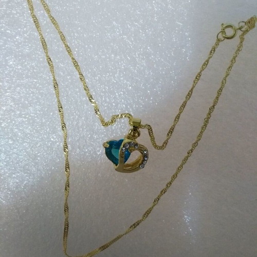 Gold-Plated Heart Pendant with Aquamarine Crystal like new