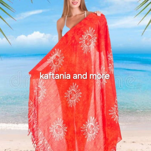 Orange viscose pareo with fringes, Rima Beachwear