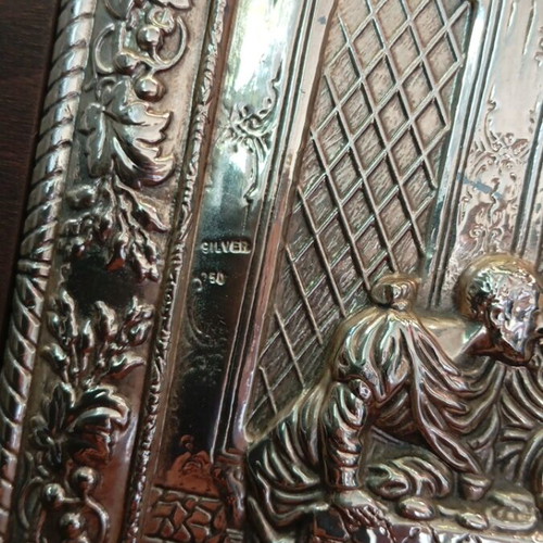 Silver relief Last Supper decoration on wooden base like new