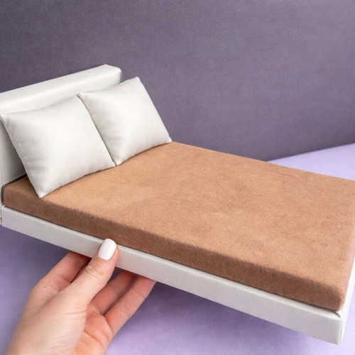 Large doll bed, leather, foam and velvet fabric, 33x21x11cm