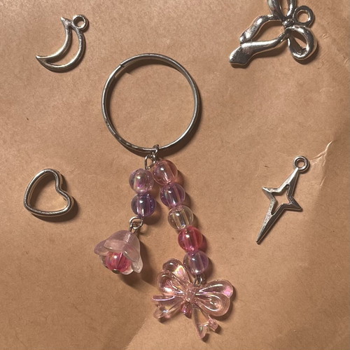 Handmade silver keychain with pink and purple shades