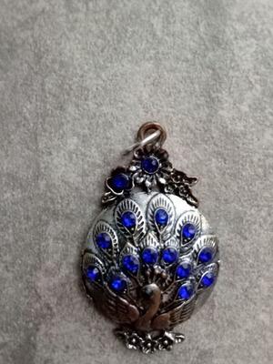 Pendant για κολιέ παγώνι καινούργιο, ασημί με μπλε πέτρες