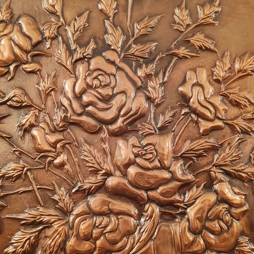 Large chalcography Vase with flowers like new 60x55 cm