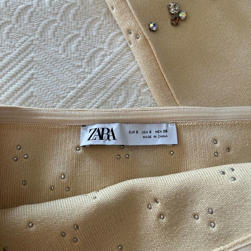 Zara σετ πλεκτό με κεντημένες πέτρες σαν καινούργιο, μπεζ