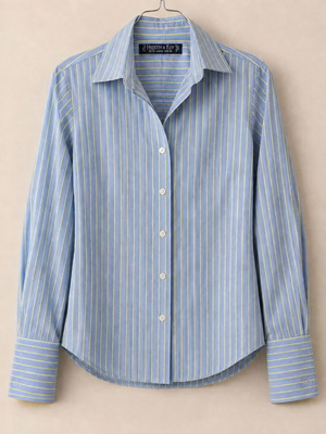 Hilditch & Key women's shirt, blue with yellow-green stripes, UK 12 EU 38